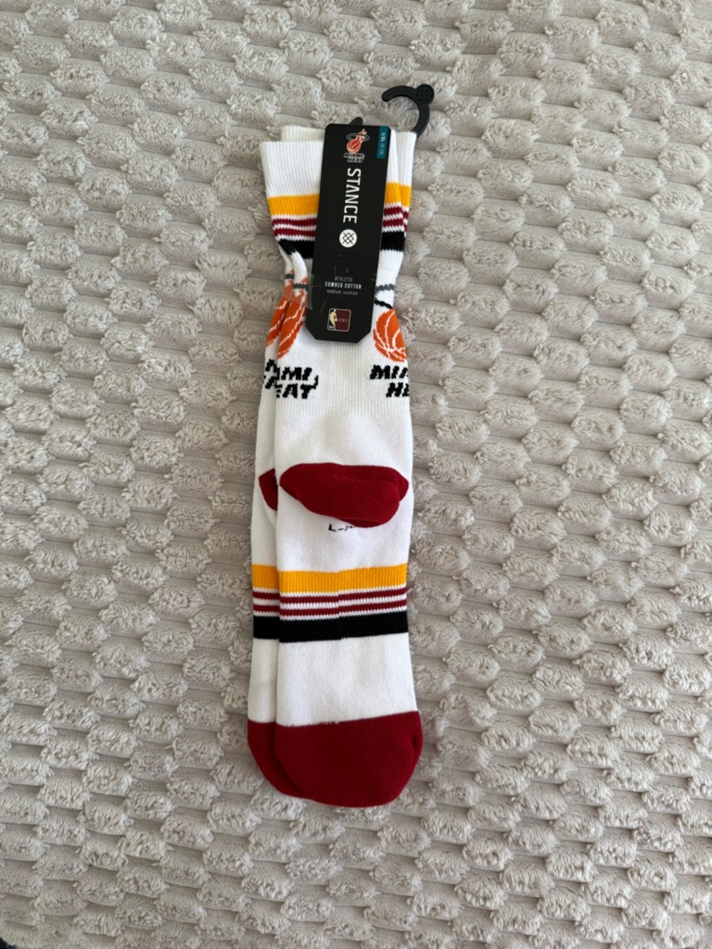 Stance Miami Heat White Crew Socks with Red, Gold & Orange Details